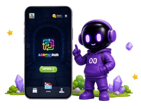 Arrow Run: Escape gameplay preview with NeuroLoop mascot
