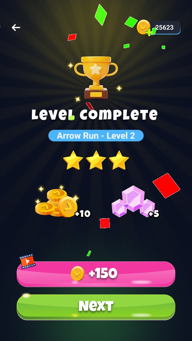 Arrow Run: Escape level complete screen with three stars